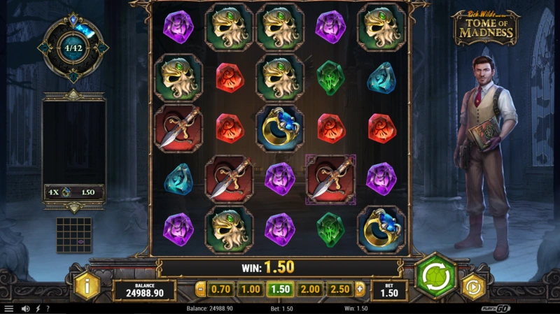 Rich Wilde and the Tome of Madness slot features